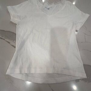 Brandy Melville White Lace Trim Tee